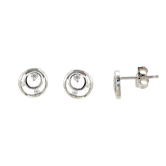 Clous d'oreilles femme argent rhodié double cercle zirconia
