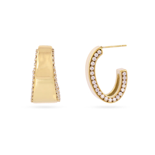 Boucles d'oreilles femme acier doré créoles larges zirconia