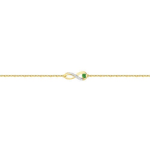 Bracelet femme plaqué or motif infini zirconia vert