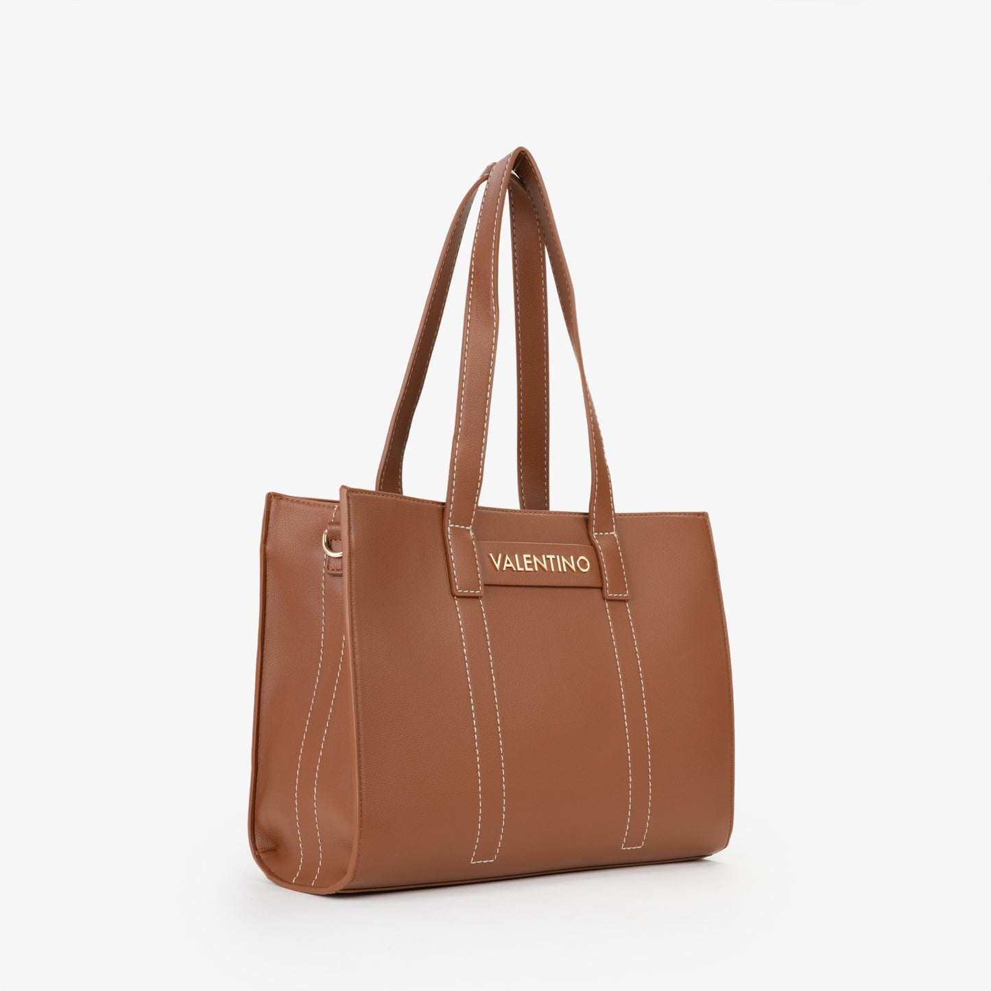 Sac cabas femme cuir vegan camel coutures contrastées