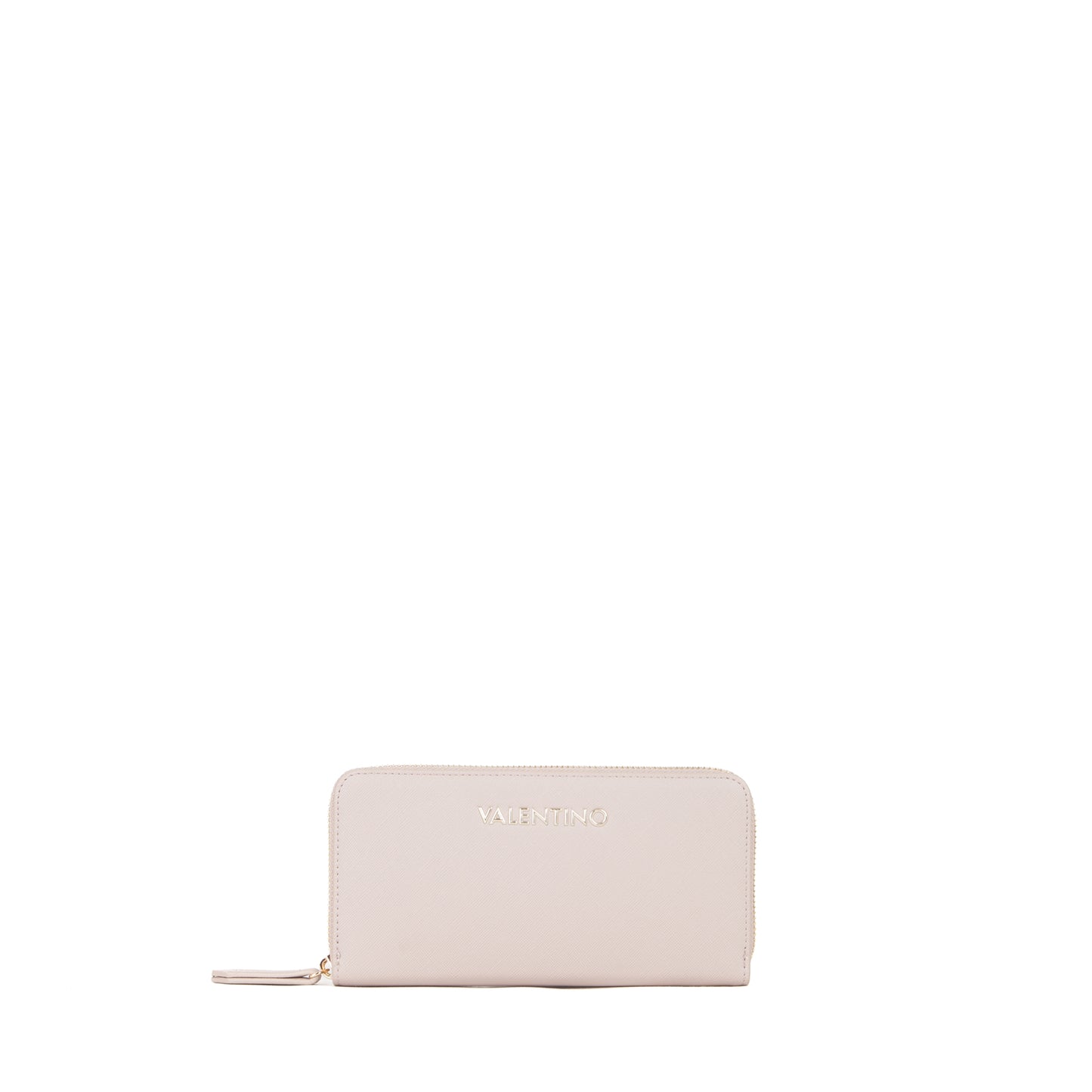 Portefeuille femme zippé beige finition lisse dorée