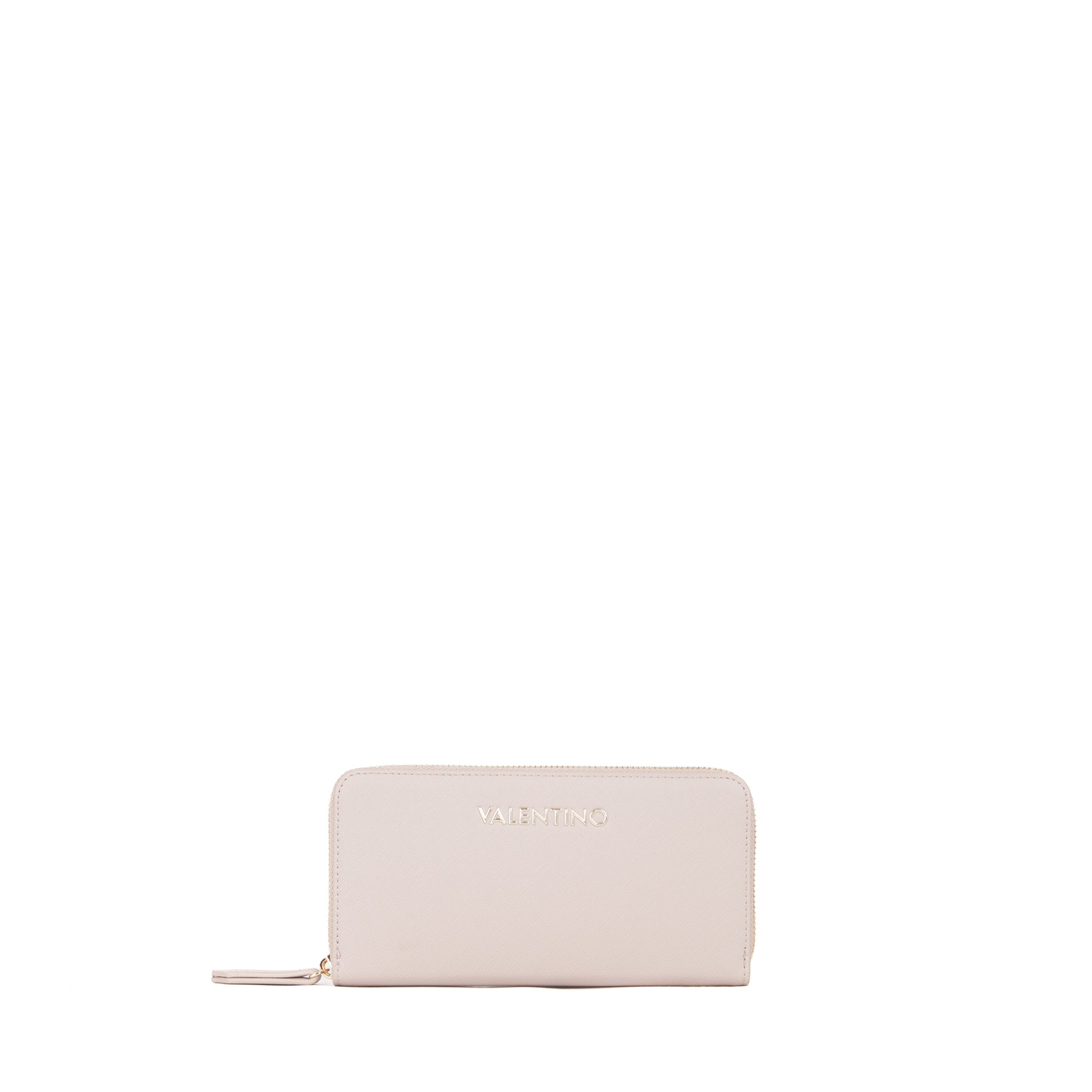 Portefeuille femme zippé beige finition lisse dorée