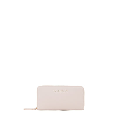 Portefeuille femme zippé beige finition lisse dorée