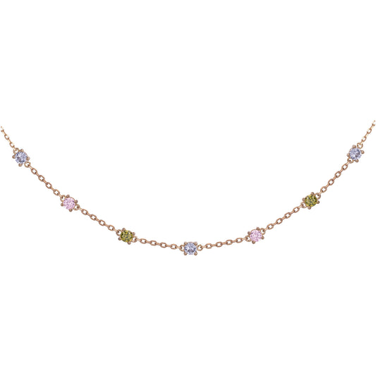 Collier femme plaqué or zirconia multicolore 38+5 cm