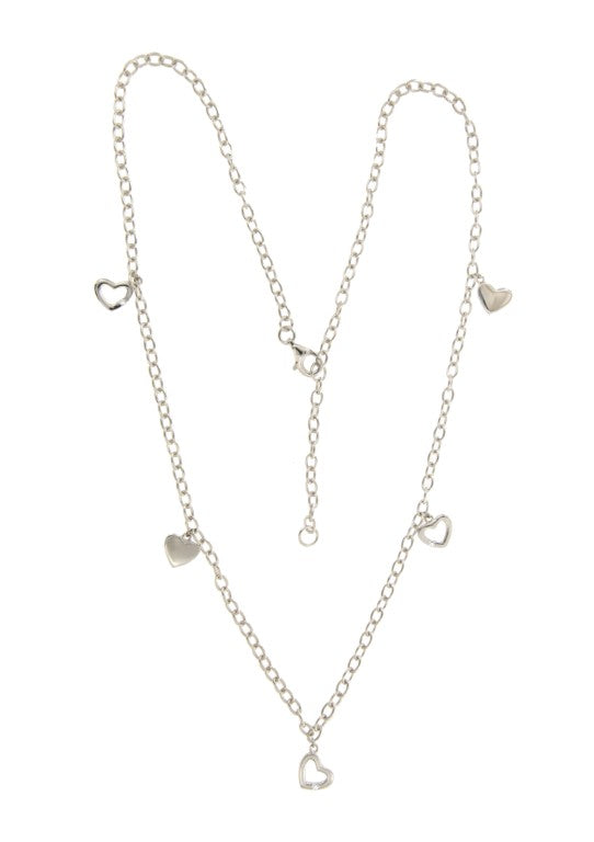 Collier femme argent rhodié charms cœurs 42cm