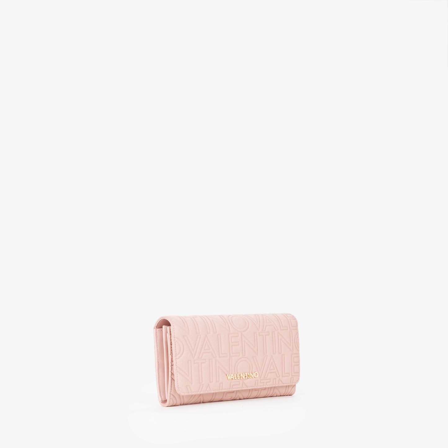Portefeuille femme rose motif logo embossé fermeture rabat