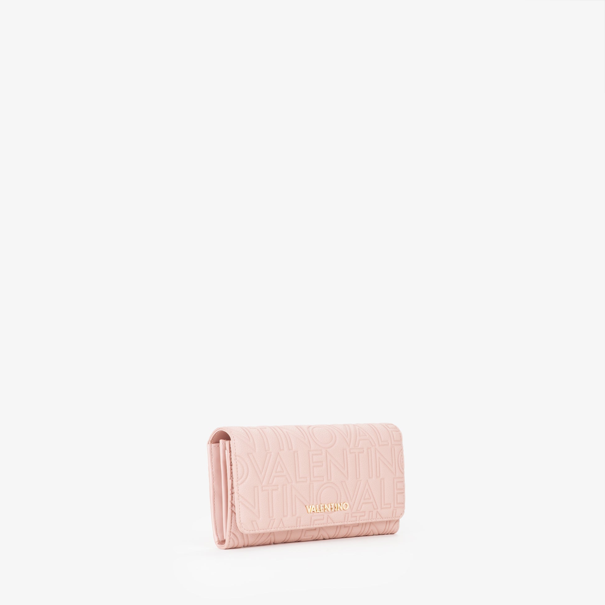 Portefeuille femme rose motif logo embossé fermeture rabat