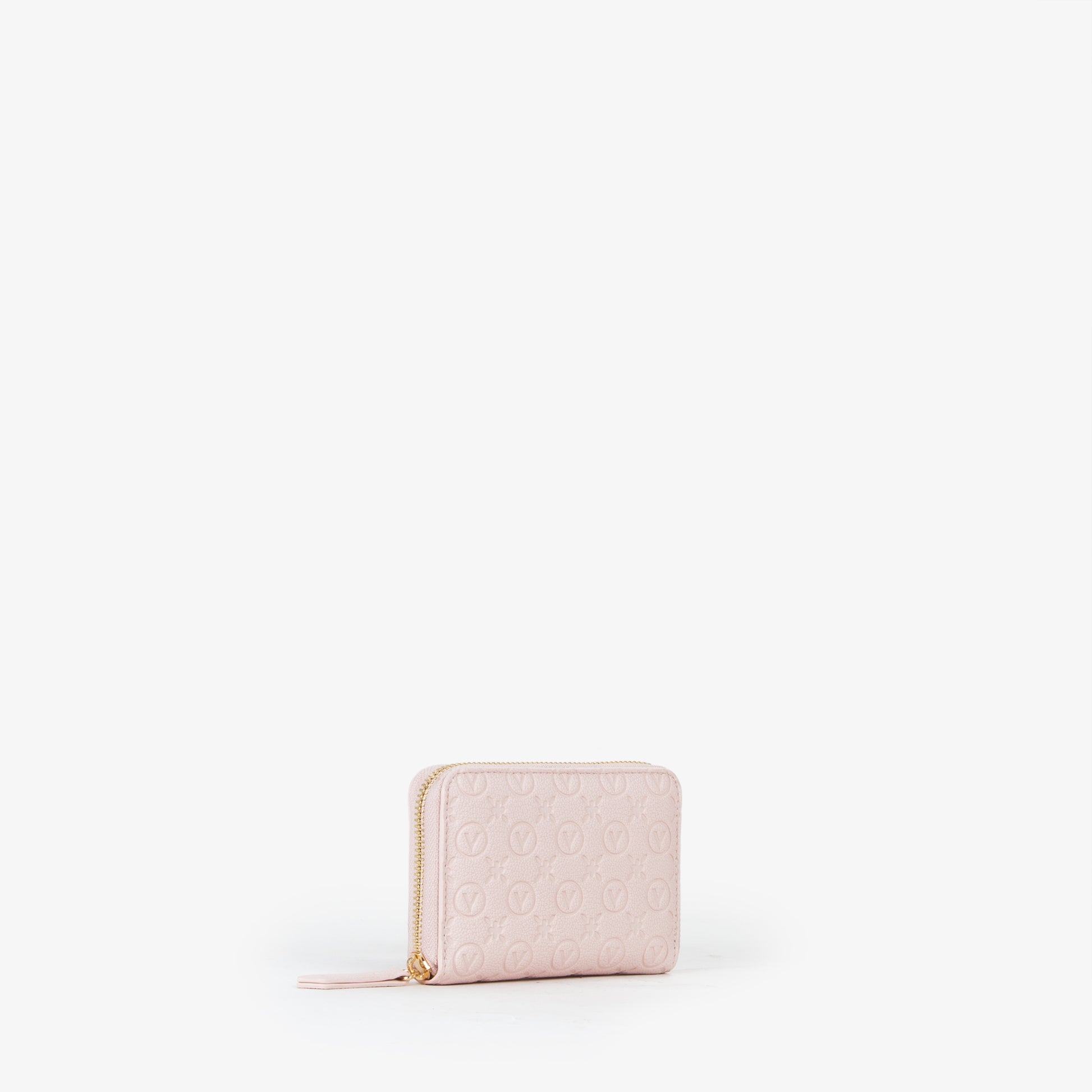 Portefeuille femme rose poudré monogramme zippé