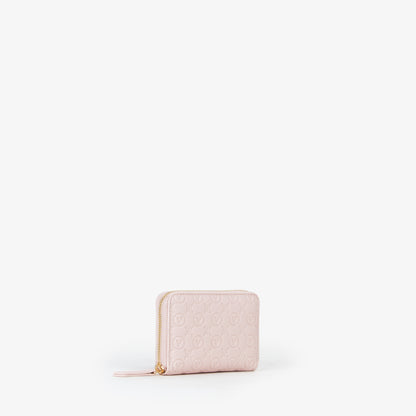 Portefeuille femme rose poudré monogramme zippé
