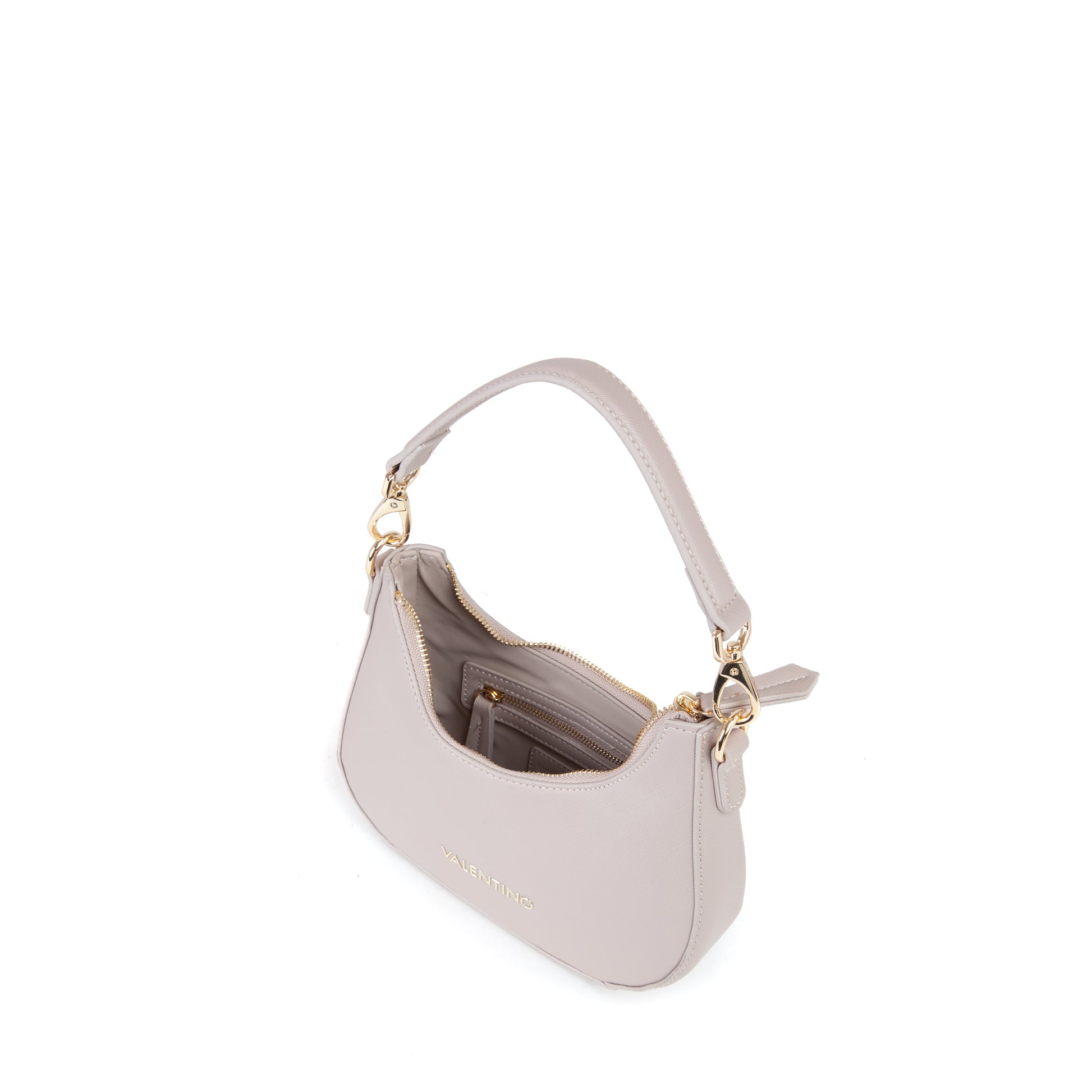 Sac bandoulière femme demi-lune beige doré élégant
