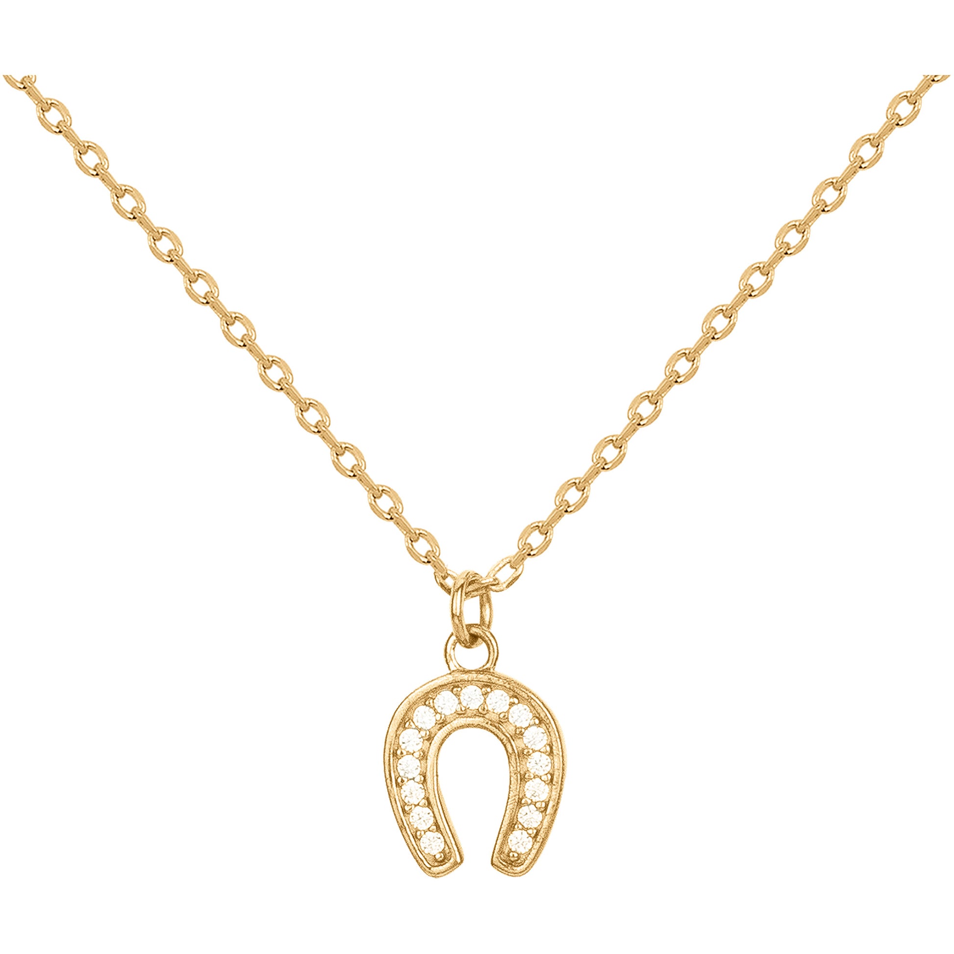 Collier femme plaqué or fer à cheval zirconia 38cm