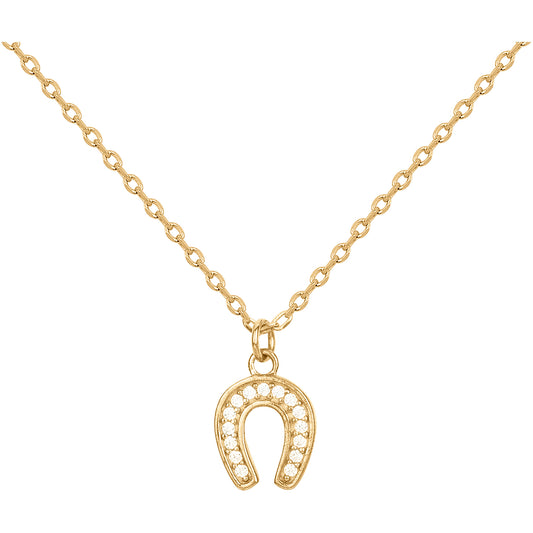 Collier femme plaqué or fer à cheval zirconia 38cm