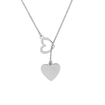 Collier femme argent rhodié double cœur ajustable 46cm