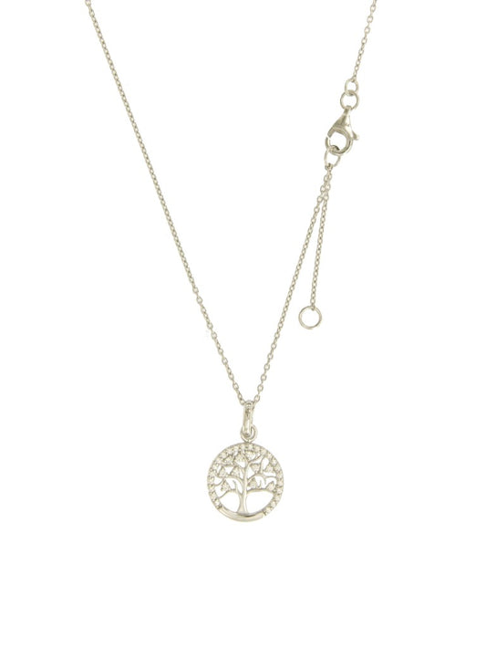 Collier femme argent rhodié arbre de vie zirconia 42cm