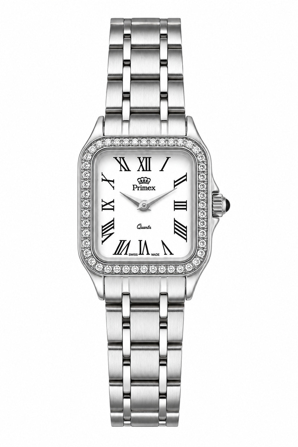 Montre femme acier carrée Swiss Made cristaux