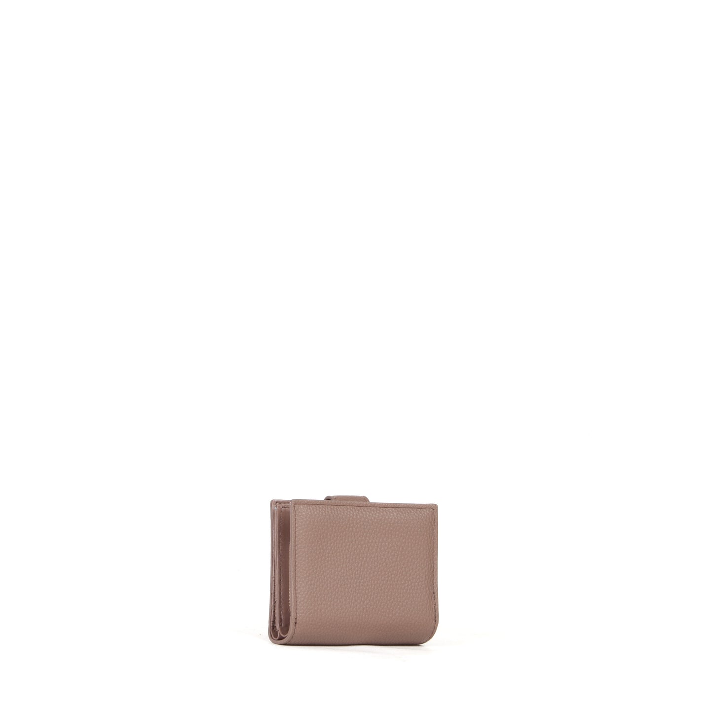 Portefeuille femme cuir grainé taupe compact à rabat