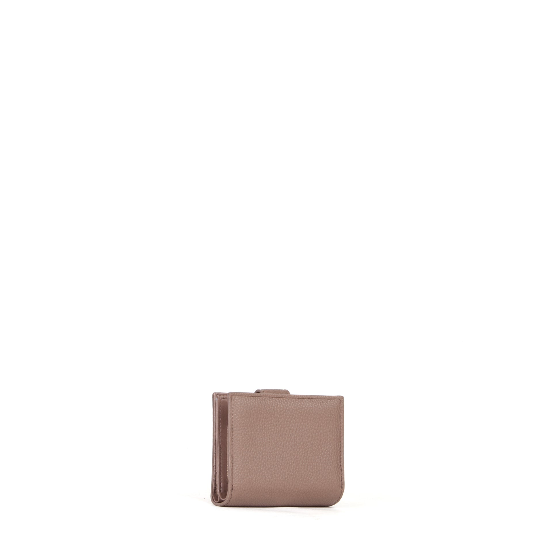 Portefeuille femme cuir grainé taupe compact à rabat