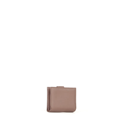 Portefeuille femme cuir grainé taupe compact à rabat