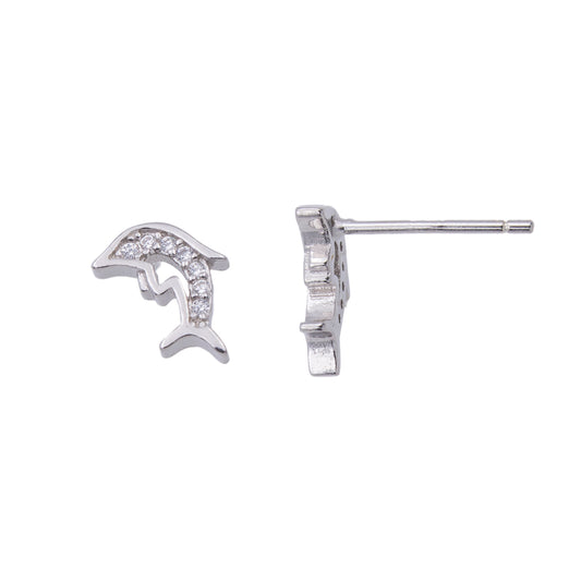 Clou d'oreille enfant argent 925 rhodié dauphin zirconia