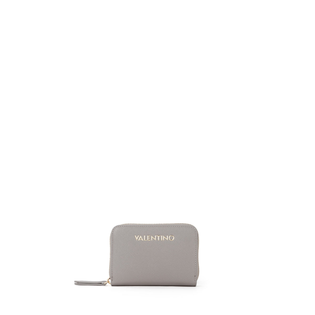 Portefeuille femme zippé saffiano gris métal élégant