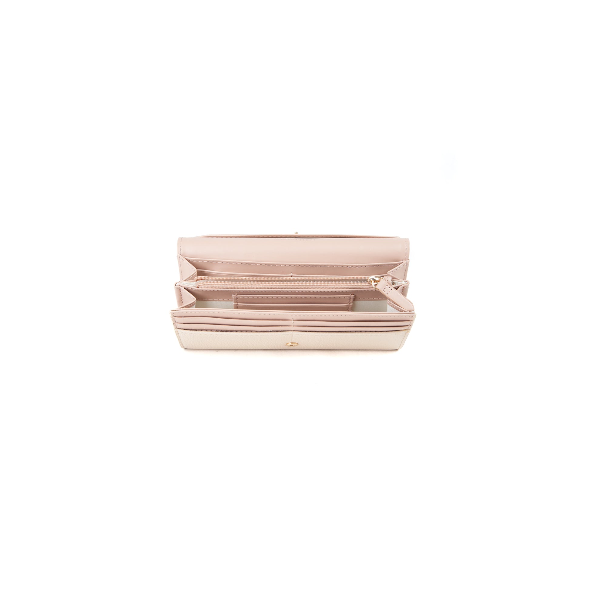 Portefeuille femme écru aspect lisse fermeture clapet