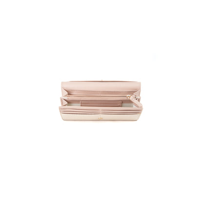 Portefeuille femme écru aspect lisse fermeture clapet