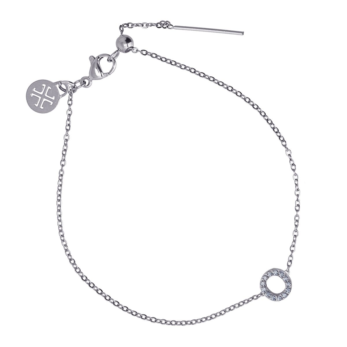 Bracelet femme acier argenté lettre O zirconia 19 cm