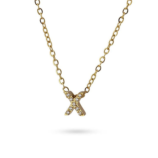Collier femme acier doré lettre X zirconia 38 cm