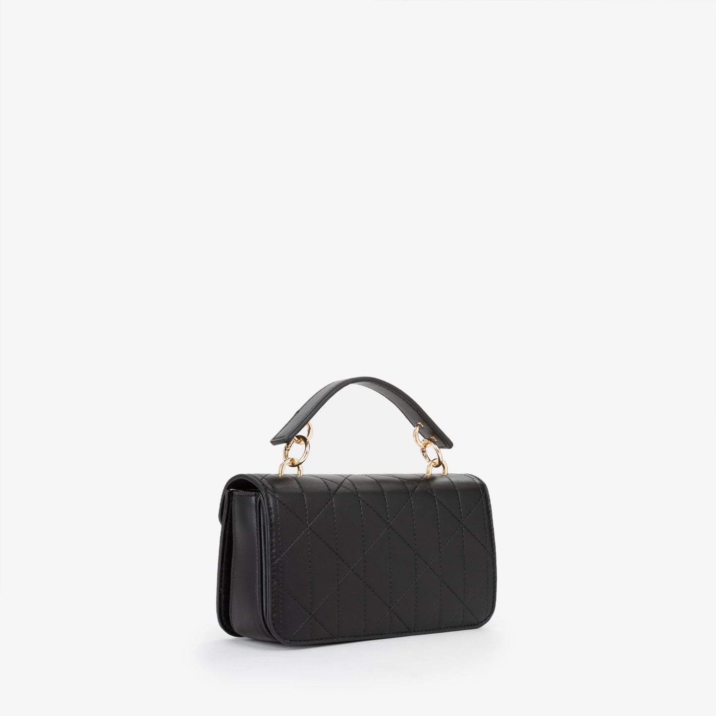 Sac main femme cuir matelassé noir fermoir doré