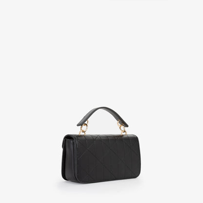 Sac main femme cuir matelassé noir fermoir doré