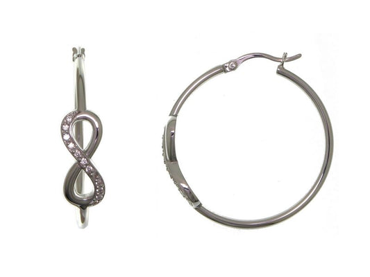 Créoles femme argent rhodié motif infini zirconia 35mm