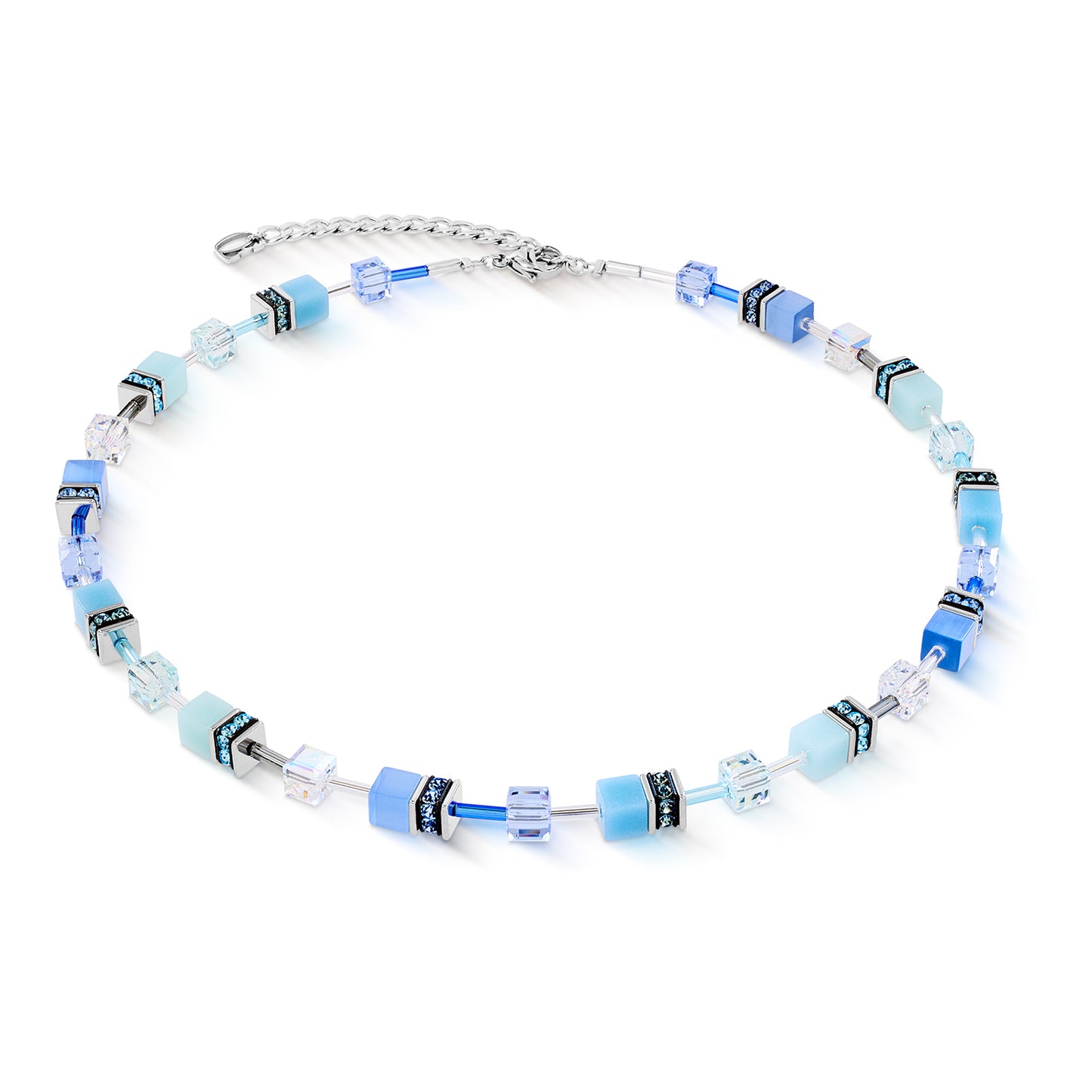 Œil de tigre synthétique, rondelles de strass, verre taillé, acier inoxydable