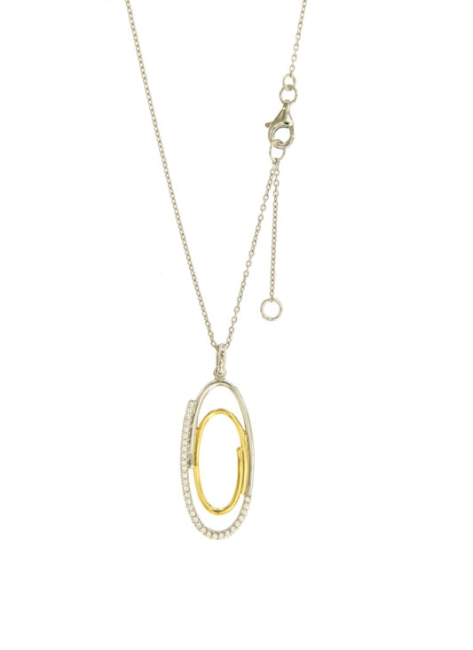 Collier femme argent rhodié bicolore ovale zirconia