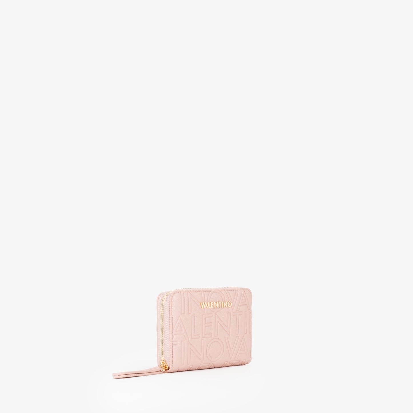 Portefeuille femme zippé rose motif logo embossé