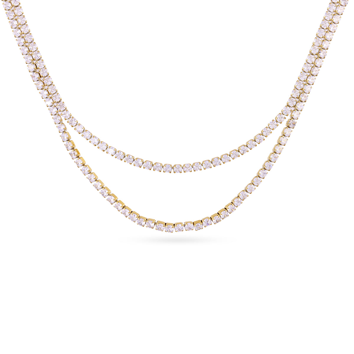 Collier femme acier doré double rang zirconia 38cm