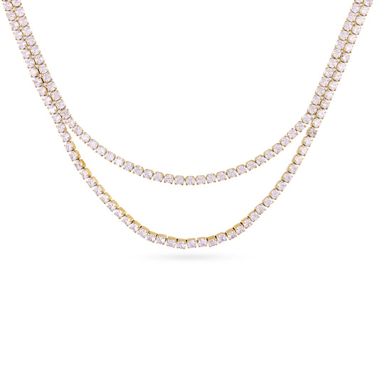 Collier femme acier doré double rang zirconia 38cm