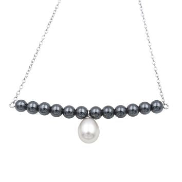 Collier femme argent rhodié perle culture et hématite