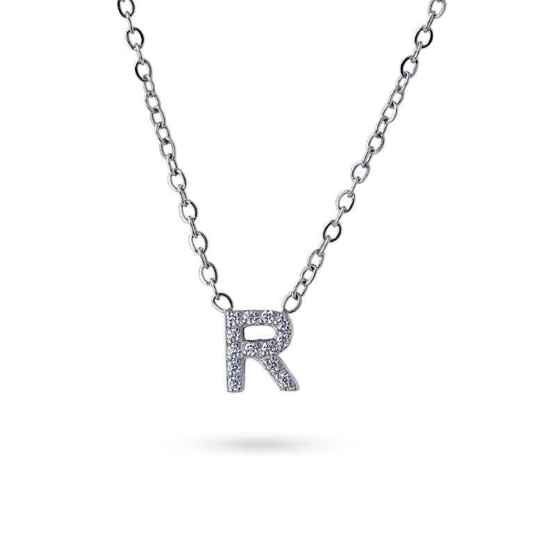 Collier femme acier lettre R zirconia 38+5 cm