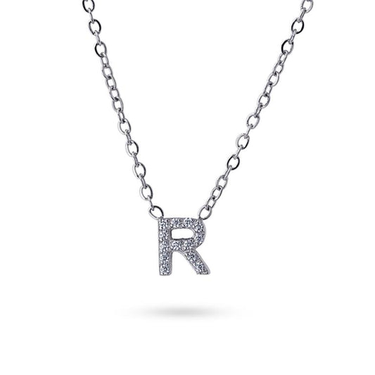 Collier femme acier lettre R zirconia 38+5 cm