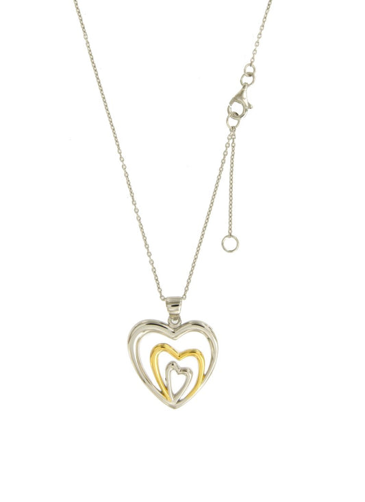 Collier femme argent rhodié bicolore pendentif cœurs imbriqués