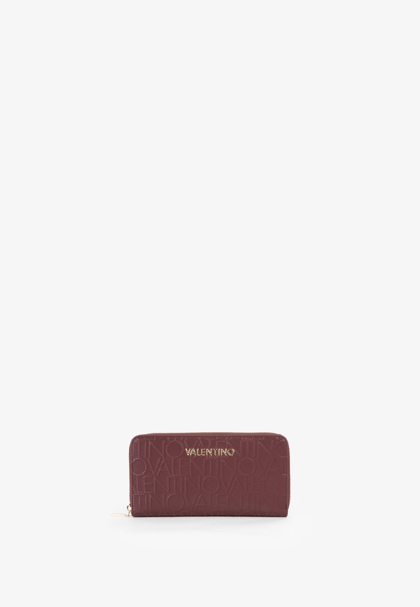 Portefeuille femme zippé bordeaux monogramme embossé