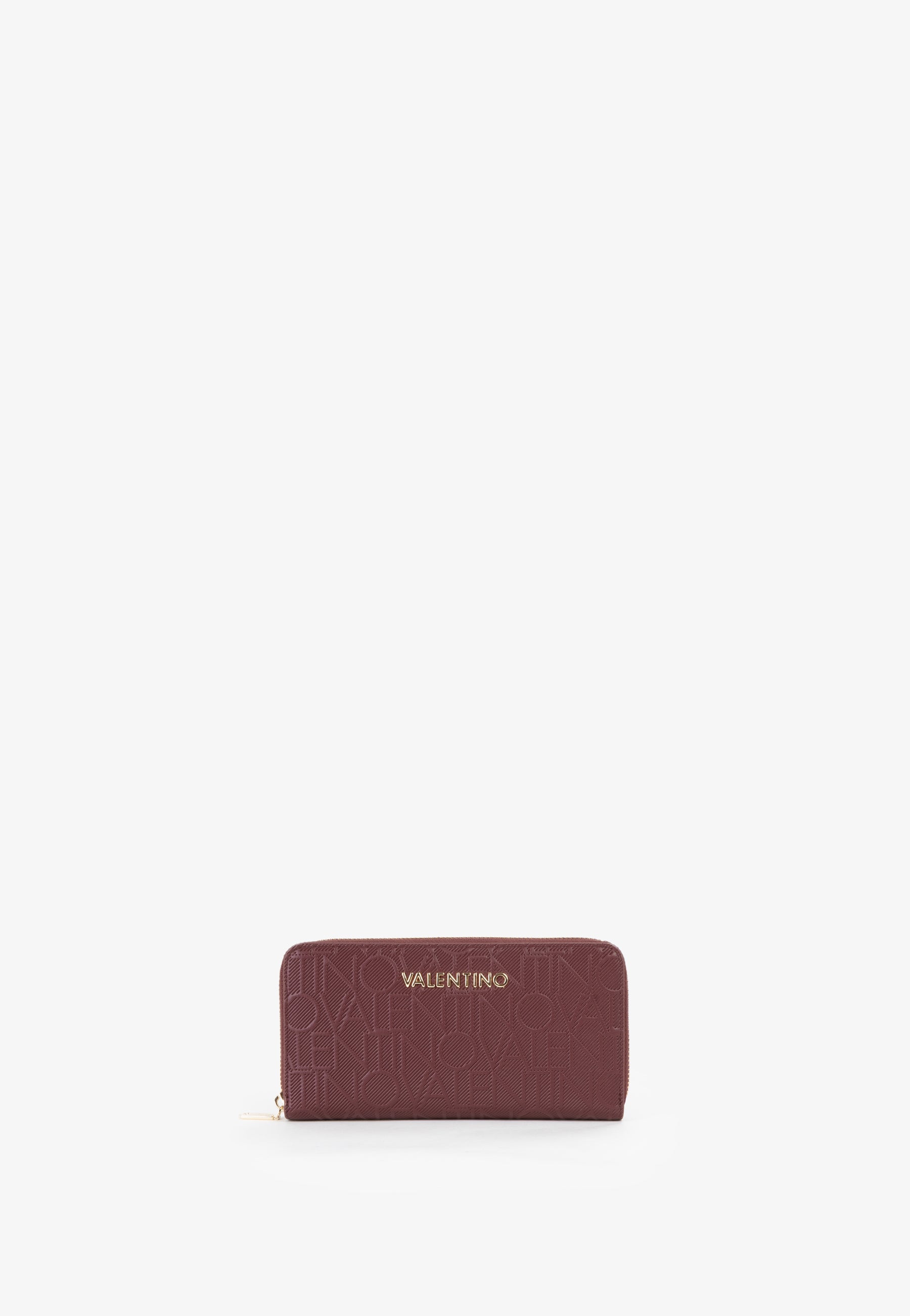 Portefeuille femme zippé bordeaux monogramme embossé