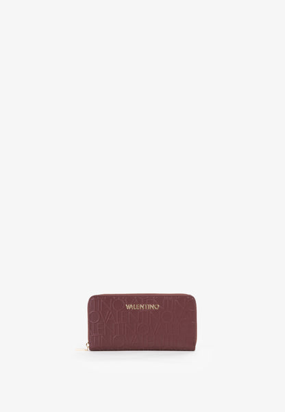 Portefeuille femme zippé bordeaux monogramme embossé