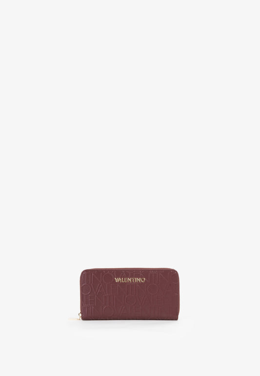 Portefeuille femme zippé bordeaux monogramme embossé