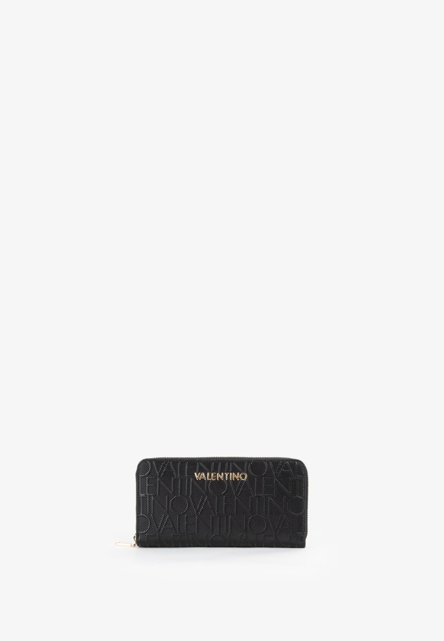 Portefeuille femme noir zippé motif monogramme embossé