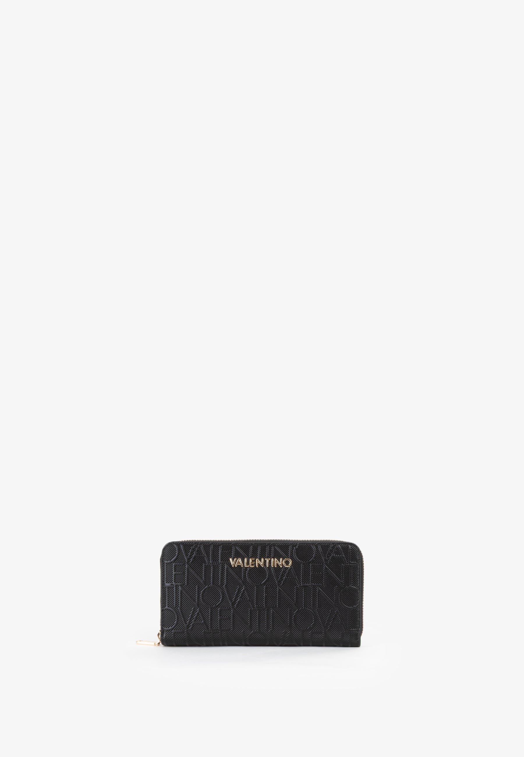 Portefeuille femme noir zippé motif monogramme embossé
