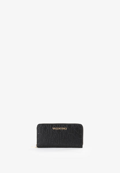 Portefeuille femme noir zippé motif monogramme embossé