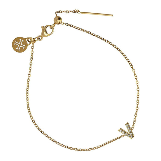 Bracelet femme acier doré lettre V zirconia 19 cm
