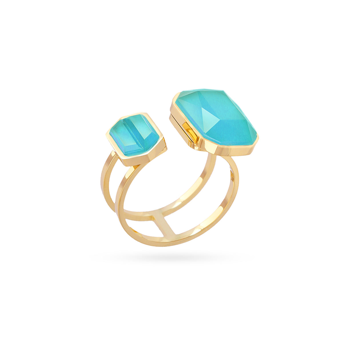 Bague femme acier doré pierres turquoise ajustable