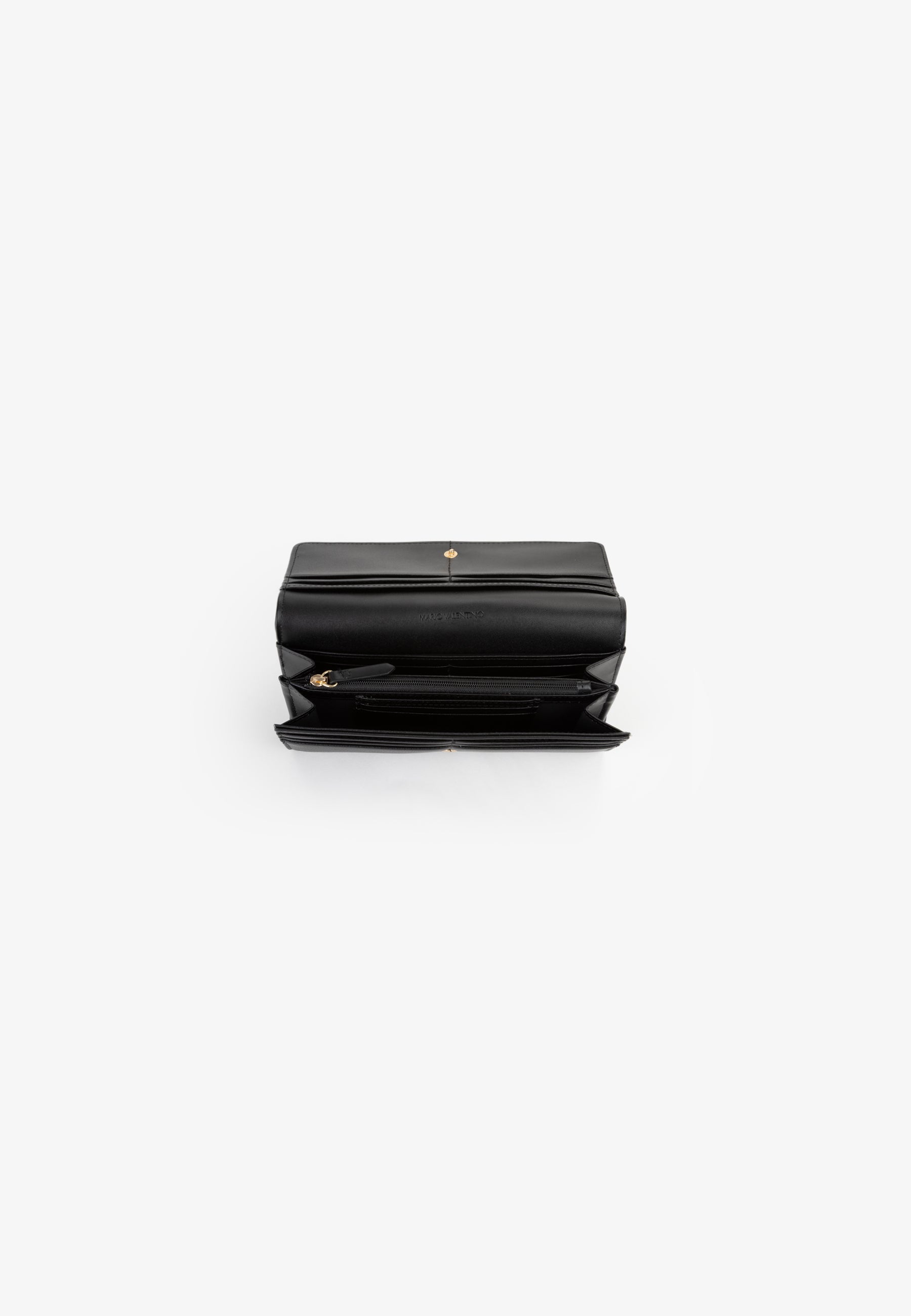 Portefeuille femme cuir grainé noir fermeture rabat